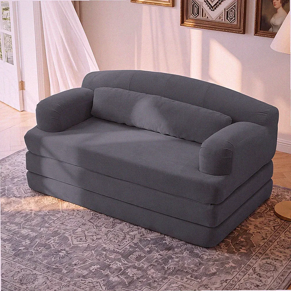 Foldable Corduroy Loveseat Sleeper Sofa Bed - High-Density Foam Convertible Co