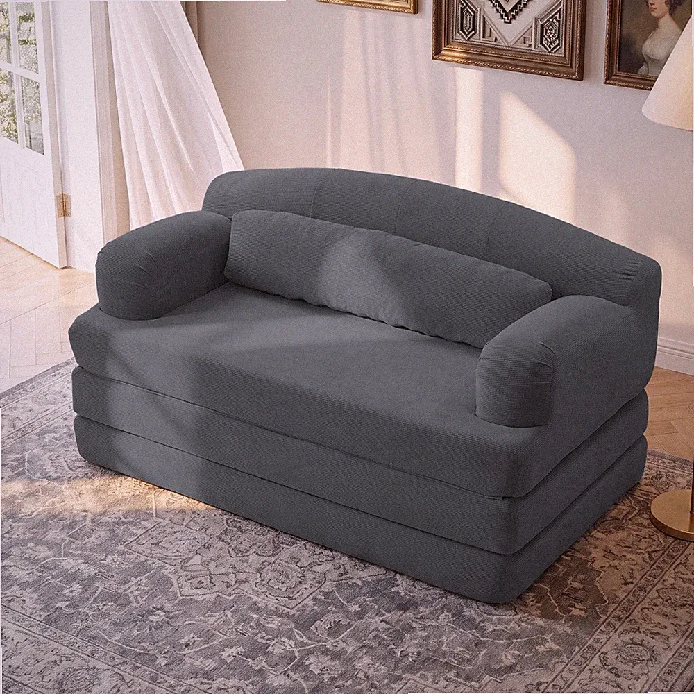 Foldable Corduroy Loveseat Sleeper Sofa Bed-High-Density Foam Convertible Couch