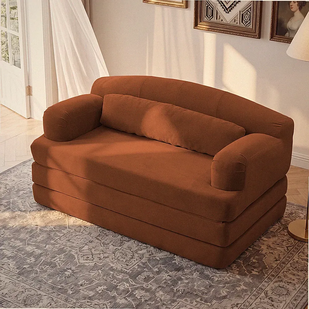 Foldable Corduroy Loveseat Sleeper Sofa Bed-High-Density Foam Convertible Couch(