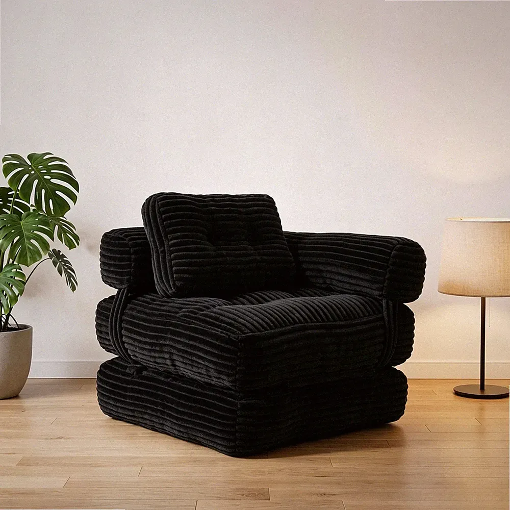 Foldable Floor Sofa Bed with Armrest & Pillows, Sleeper Futon Couch