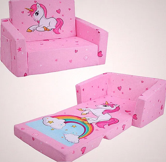 Foldable Kids Sofa Bed 2-in-1 Convertible Lounger for Playroom & Bedroom