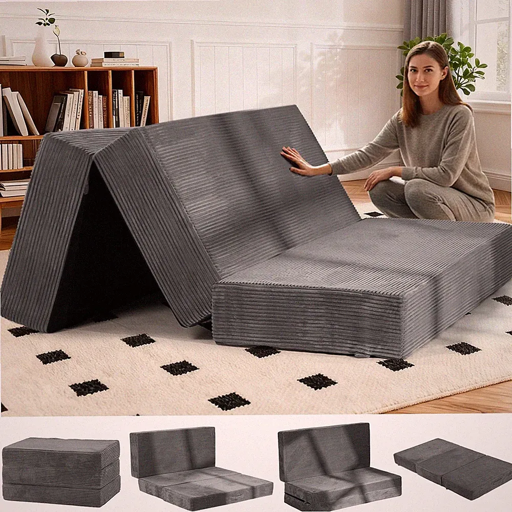 Foldable Mattress Queen 6 Inch Tri Fold Futon Sofa Bed Grey Portable Full