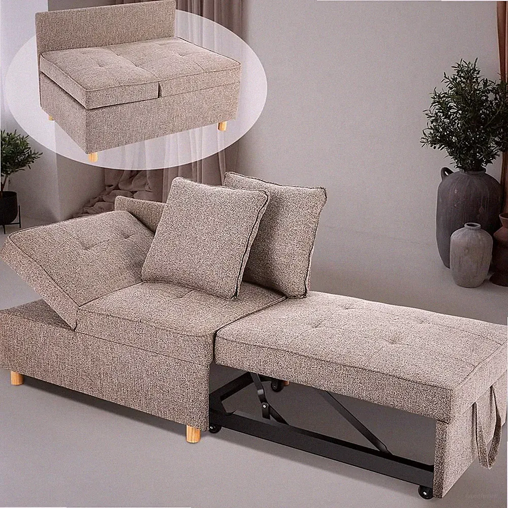 Foldable Ottoman Sofa Bed Chair 4-in-1 Sleeper Sofa Adjustable Backrest+2 Pillow