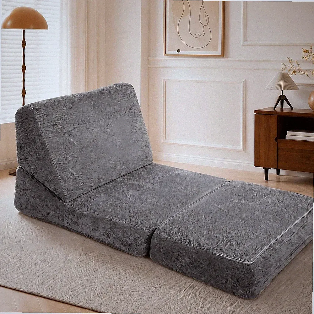 Foldable Single Sofa, 3-In-1 Convertible Frameless Floor Sofa Bed,Grey