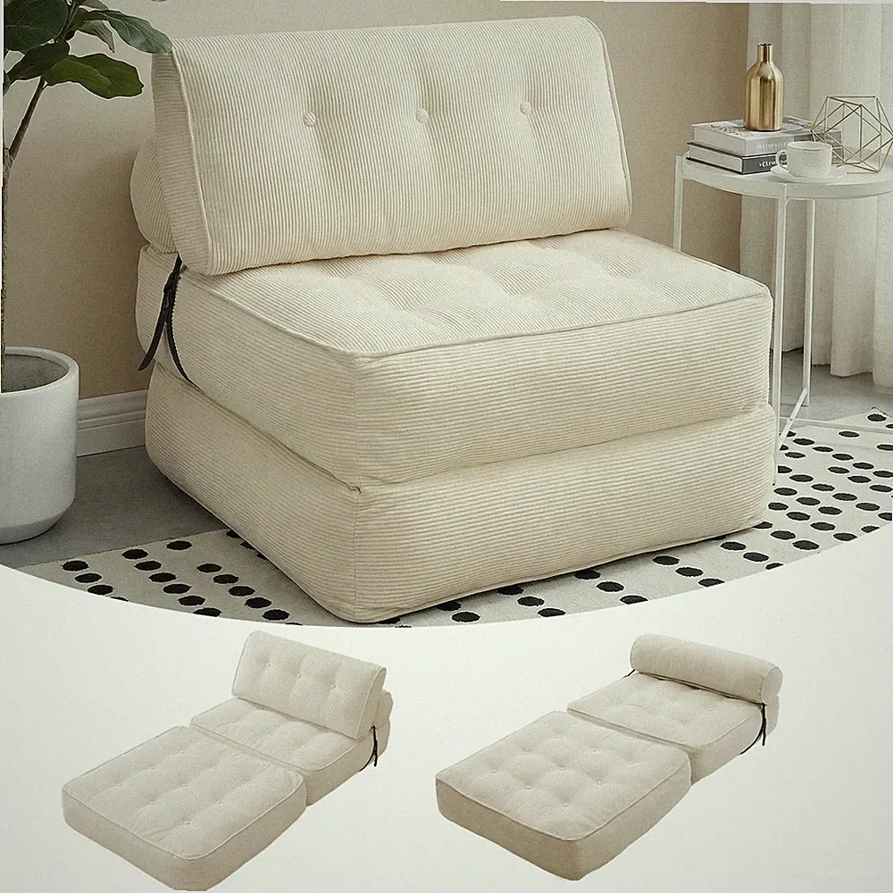 Foldable Single Sofa Bed, Convertible Sleeper Chair Bed Couches w/ Dual-Cushion