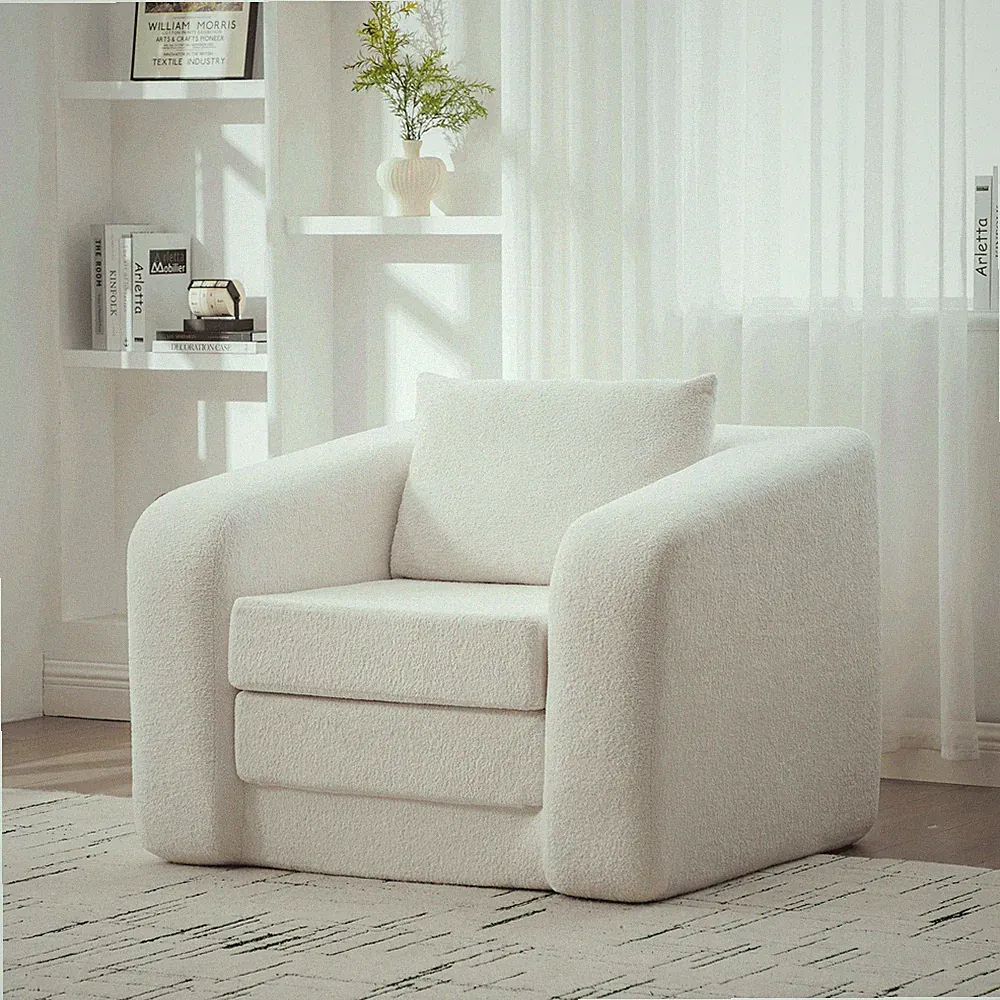 Foldable Single Sofa Bed with Armrests and Backrest, Includes Pillows