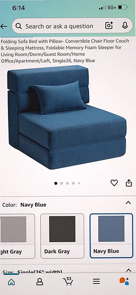 Foldable Sofa Bed / Dark Gray