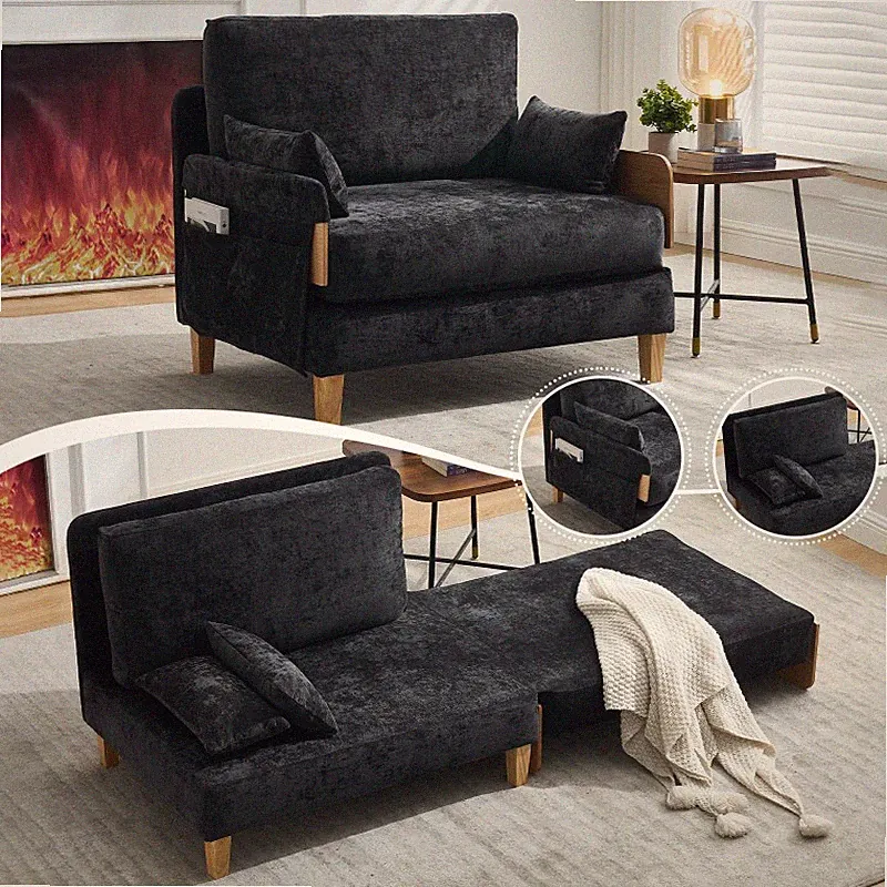 Foldable sofa bed recliner, 3-in-1 convertible sleeper, mid-century modern decor