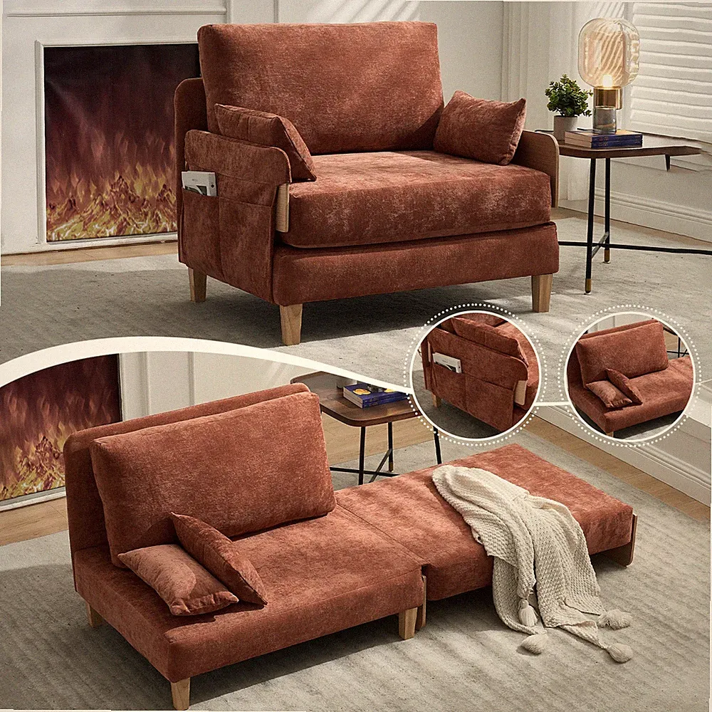 Foldable Sofa Bed Recliner 3-in-1 Sleeper Mid-Century Modern 37"L
