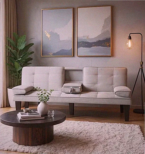 Foldable Sofa Bed w/ Frame & Fabric Upholstery,Space Saving Convertible Bed/Sofa