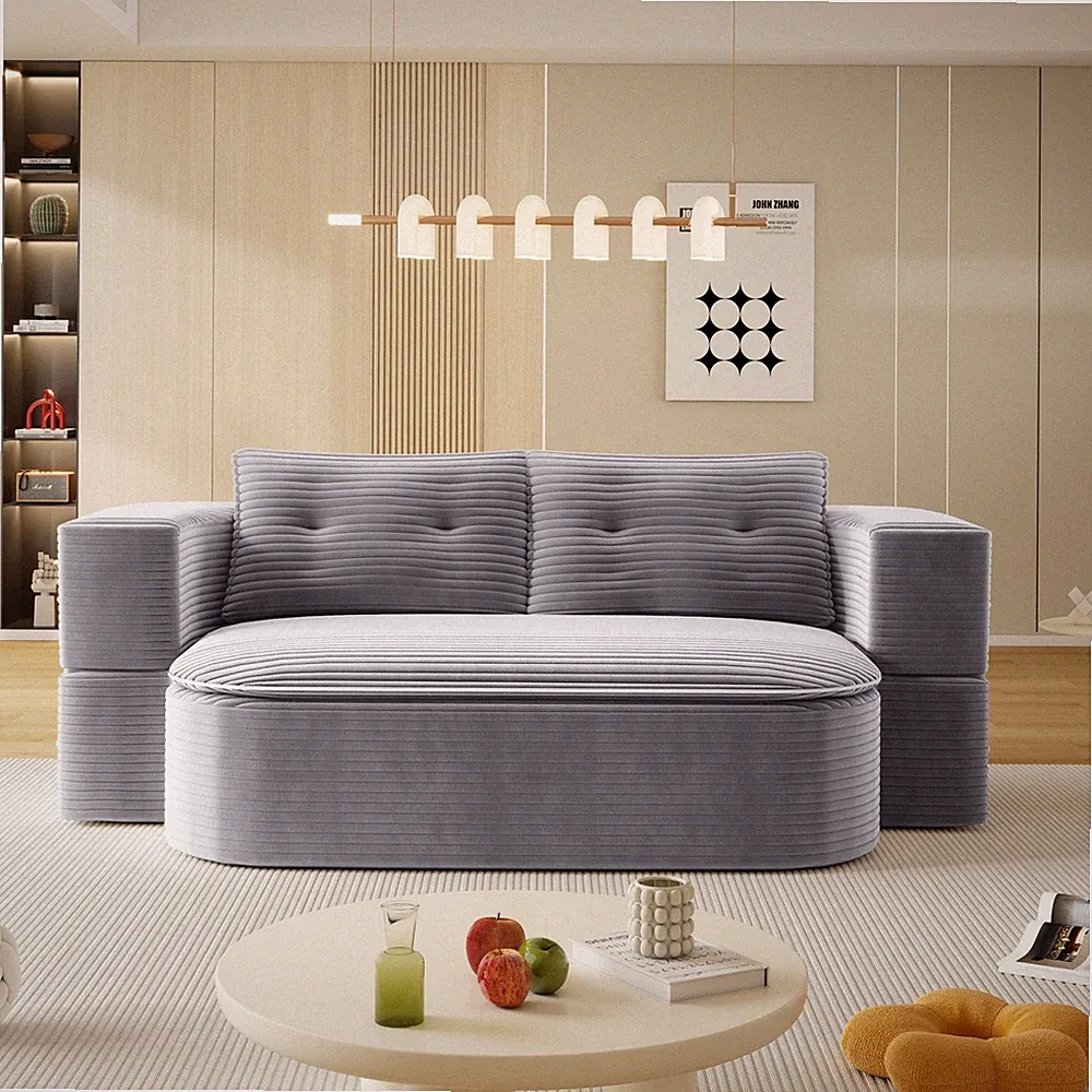 Foldable Sofa Corduroy Convertible Sofa Bed Couch with Blanket 2 Pillows 78.7"