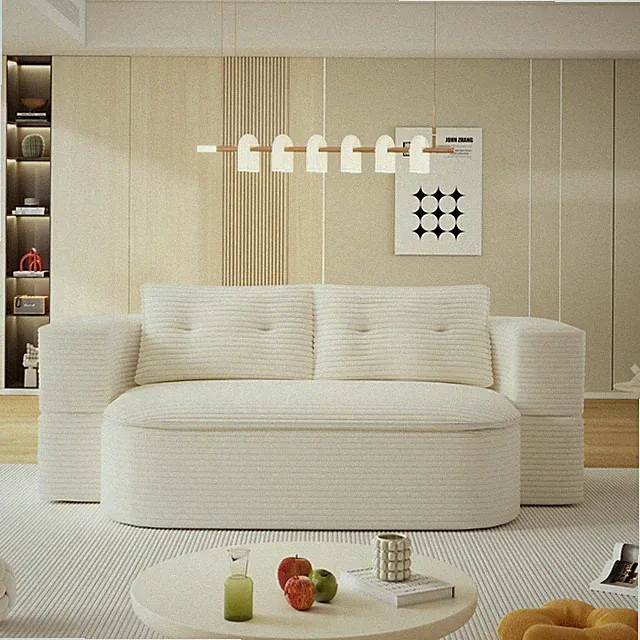 Foldable Sofa with Blanket 2 Pillows Corduroy Convertible Sofa Bed Couch 78.7"