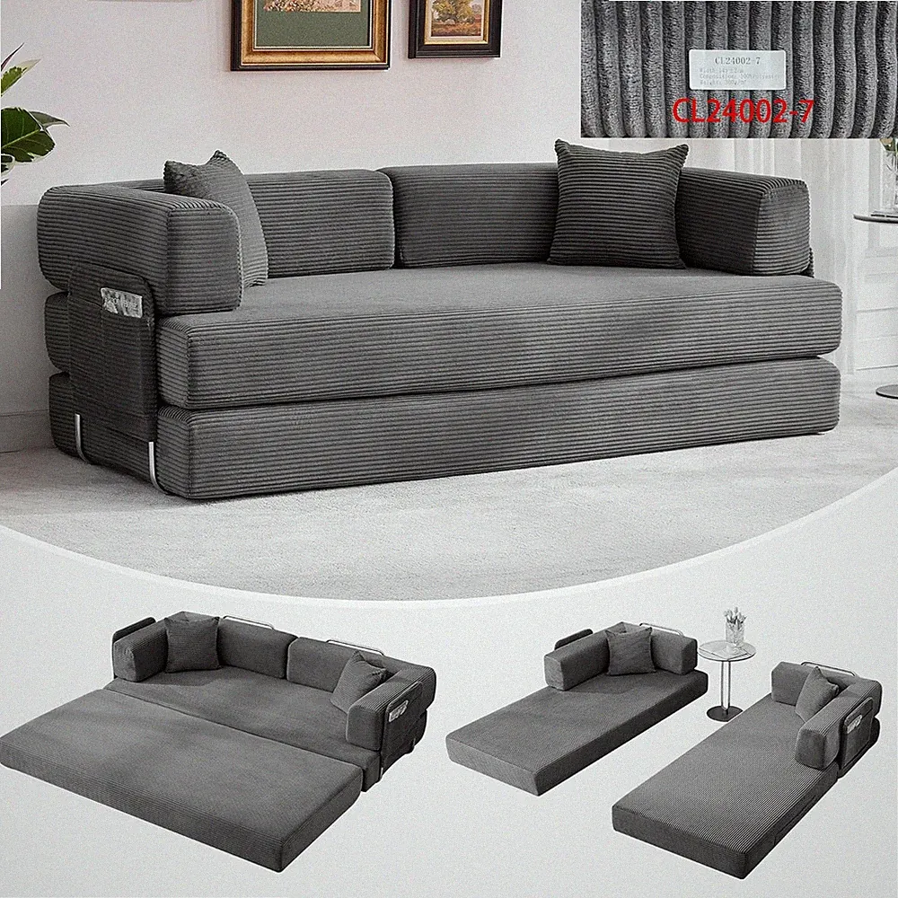 Folding 5-in-1 Oversized Corduroy Convertible Sleeper Sofa 78.7"
