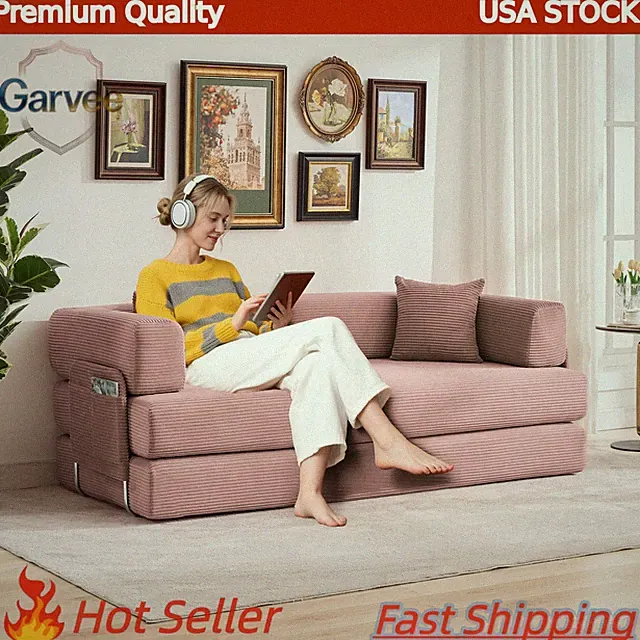 Folding 5-in-1 Oversized Corduroy Convertible Sleeper Sofa 78.7"