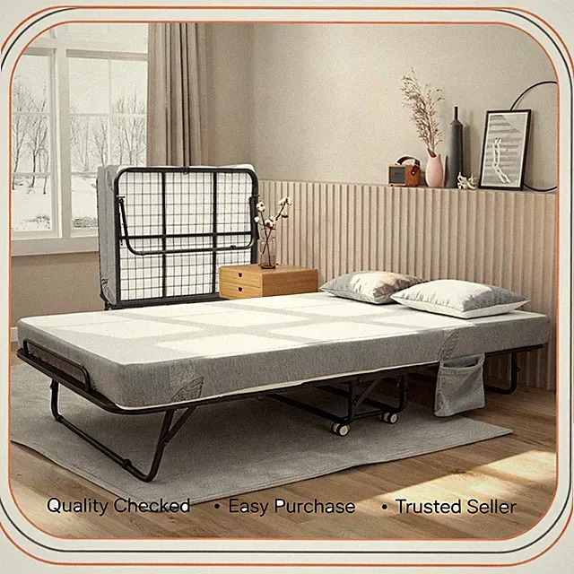 Folding Bed Rollaway Bed Mattress & Metal Frame with 4cm Foam For Adults & Guest