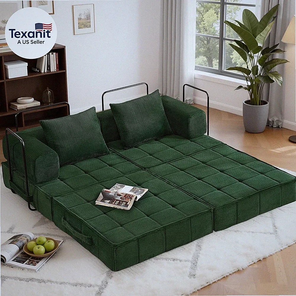Folding Convertible Sofa Bed, Corduroy Upholstered Boneless Couch, Small Section