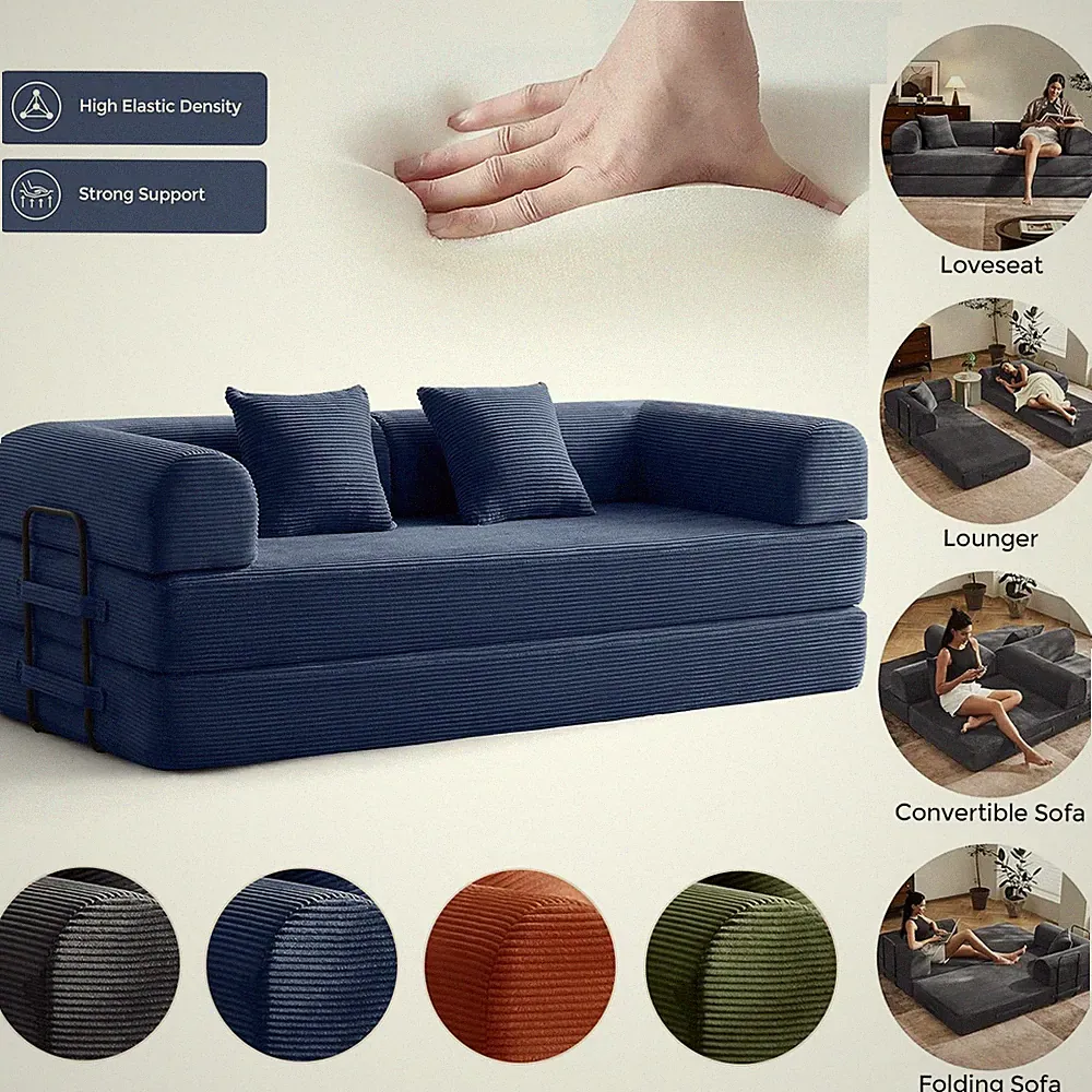Folding Convertible Sofa Bed Couch Corduroy Modular Sofa for Living Room Bedroom