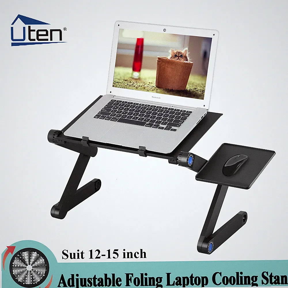 Folding Cooling Adjustable Laptop Stand Table Sofa Bed Table Tray Laptop Desk US
