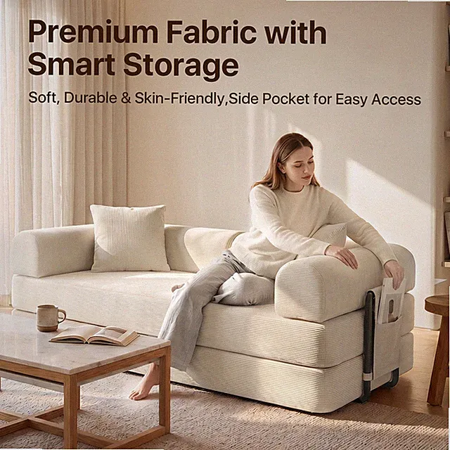 Folding Corduroy Sofa Bed Convertible Futon Sofa with 2 Throw Pillows Washable