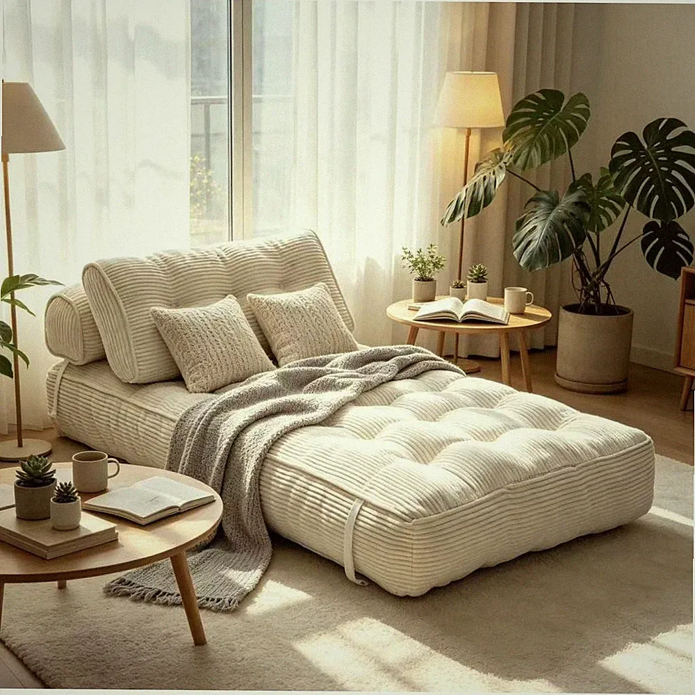 Folding Floor Sofa Bed with Pillow, Convertible Sleeper Chair, Beige