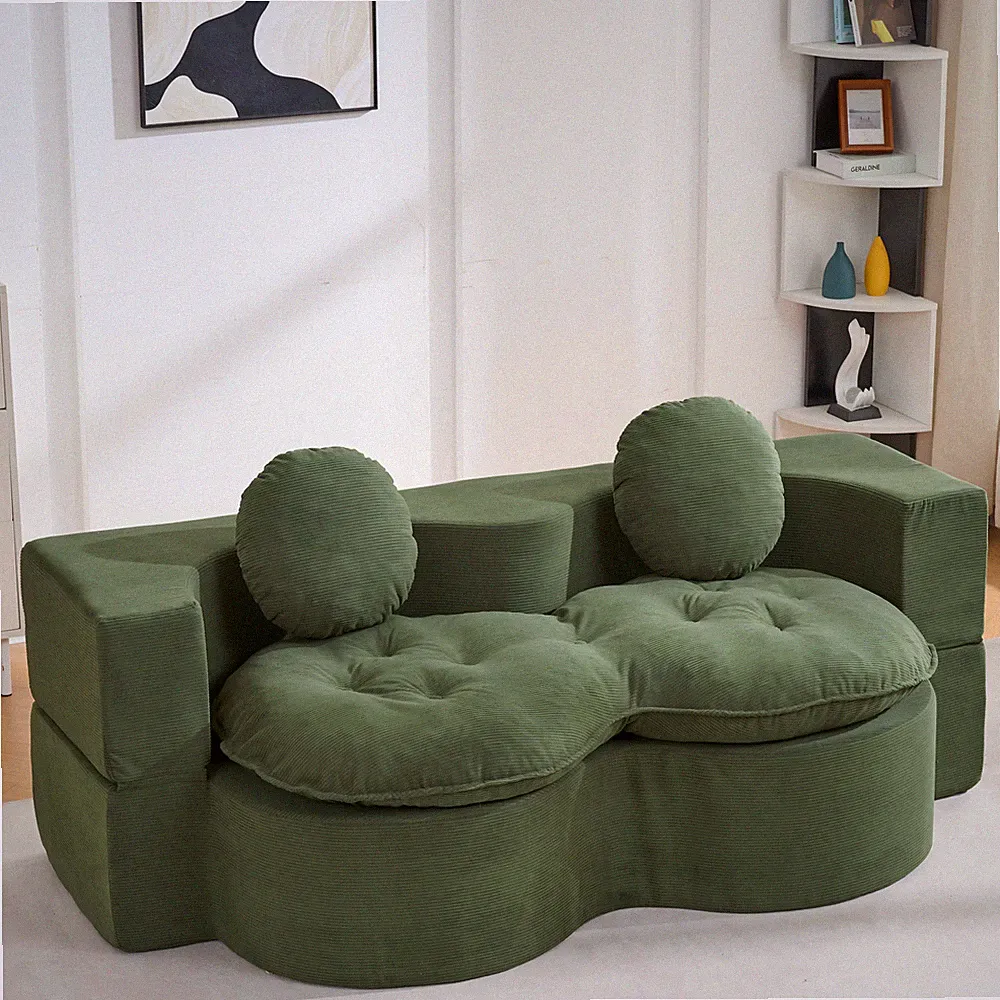 Folding Full Size Sleeper Sofa Bed Corduroy Loveseat Futon Couch Green