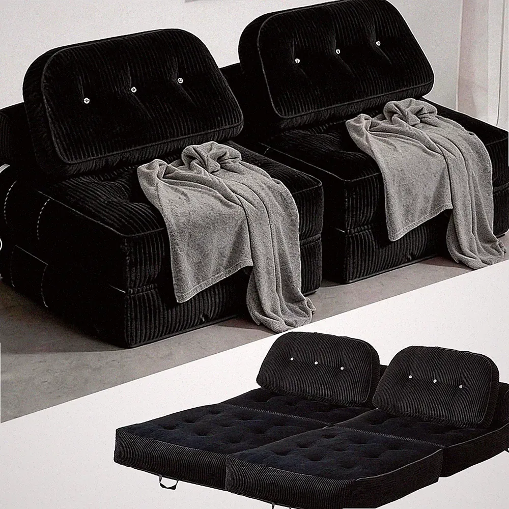 Folding Futon Sleeper Sofa Bed Chair, No Assembly| Dual-layer flannel corduroy