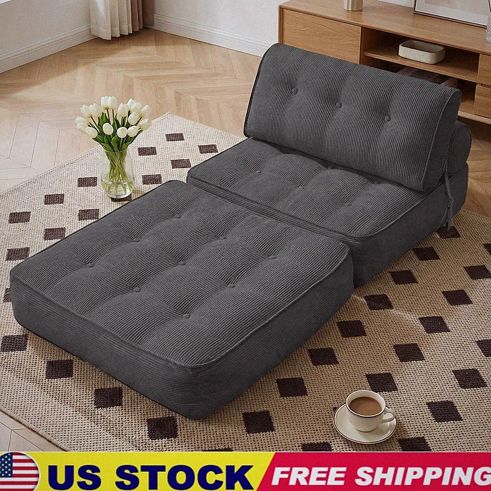 Folding Lazy Sofa Bed 3-in-1 Foldable Couch Bed with Zipper Washable Cover Grey