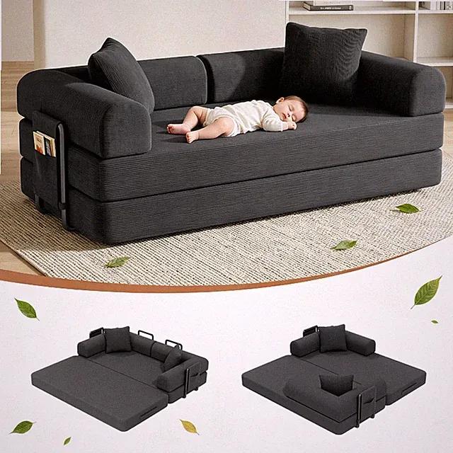 Folding Lazy Sofa Bed Convertible Corduroy Boneless Couch Sleeper No Assembly