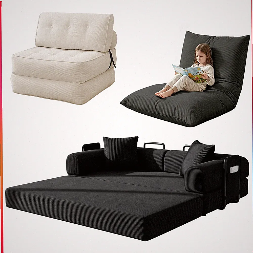Folding Lazy Sofa Bed Convertible Corduroy Floor Boneless Couch Pull Out Sleeper