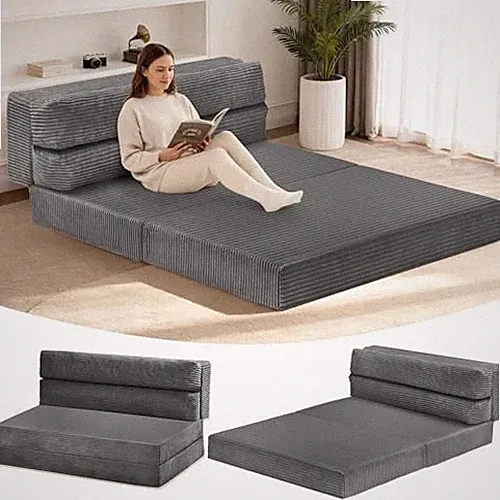 Folding Mattress Size, 3 in 1 Convertible Sofa Bed Fold Out Couch Bed Full Grey