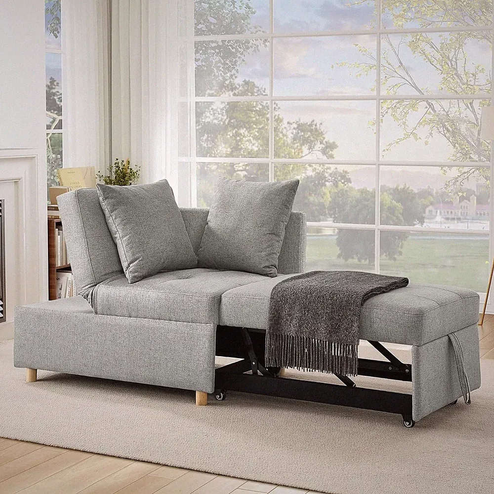Folding Ottoman Sofa Bed Chair 4 in 1 Sleeper Futon Fouch Bed Linen Couch