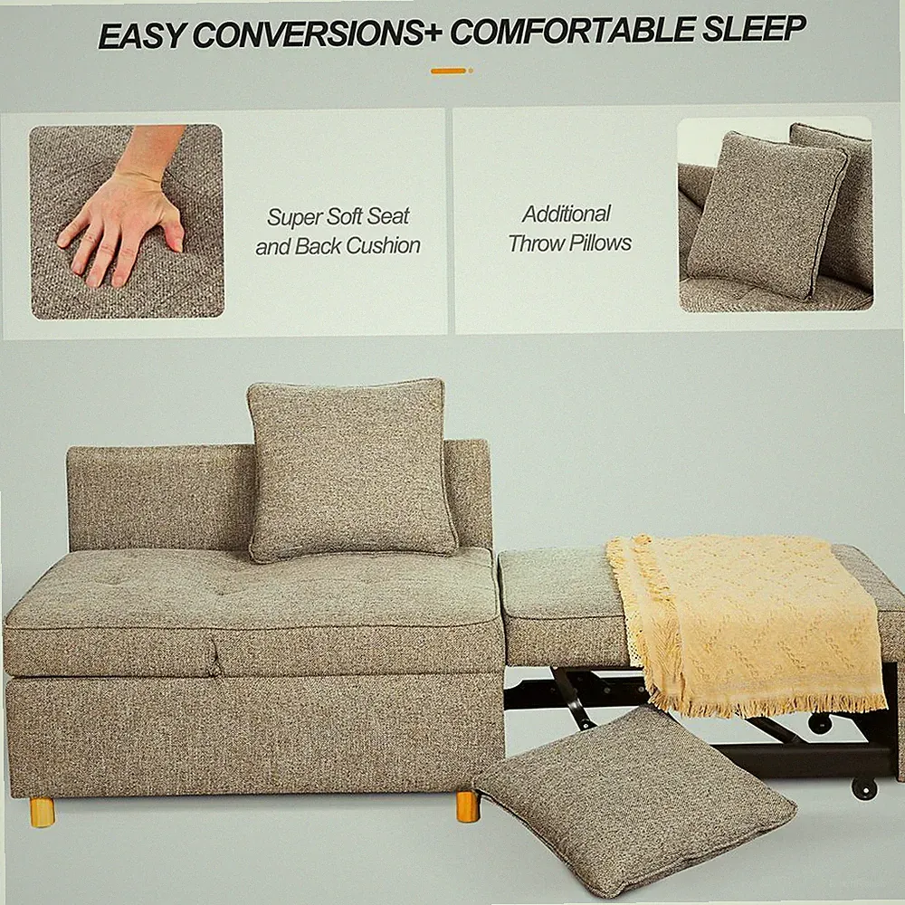 ⭐Folding Ottoman Sofa Bed Chair 4-in-1 Sleeper Sofa Adjustable Backrest+2 Pillow