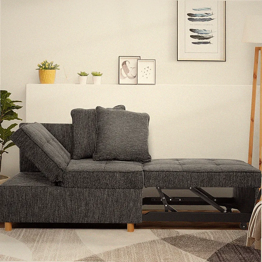 Folding Ottoman Sofa Bed Chair 4 in 1 Sleeper Sofa Adjustable Backrest+2 Pillows