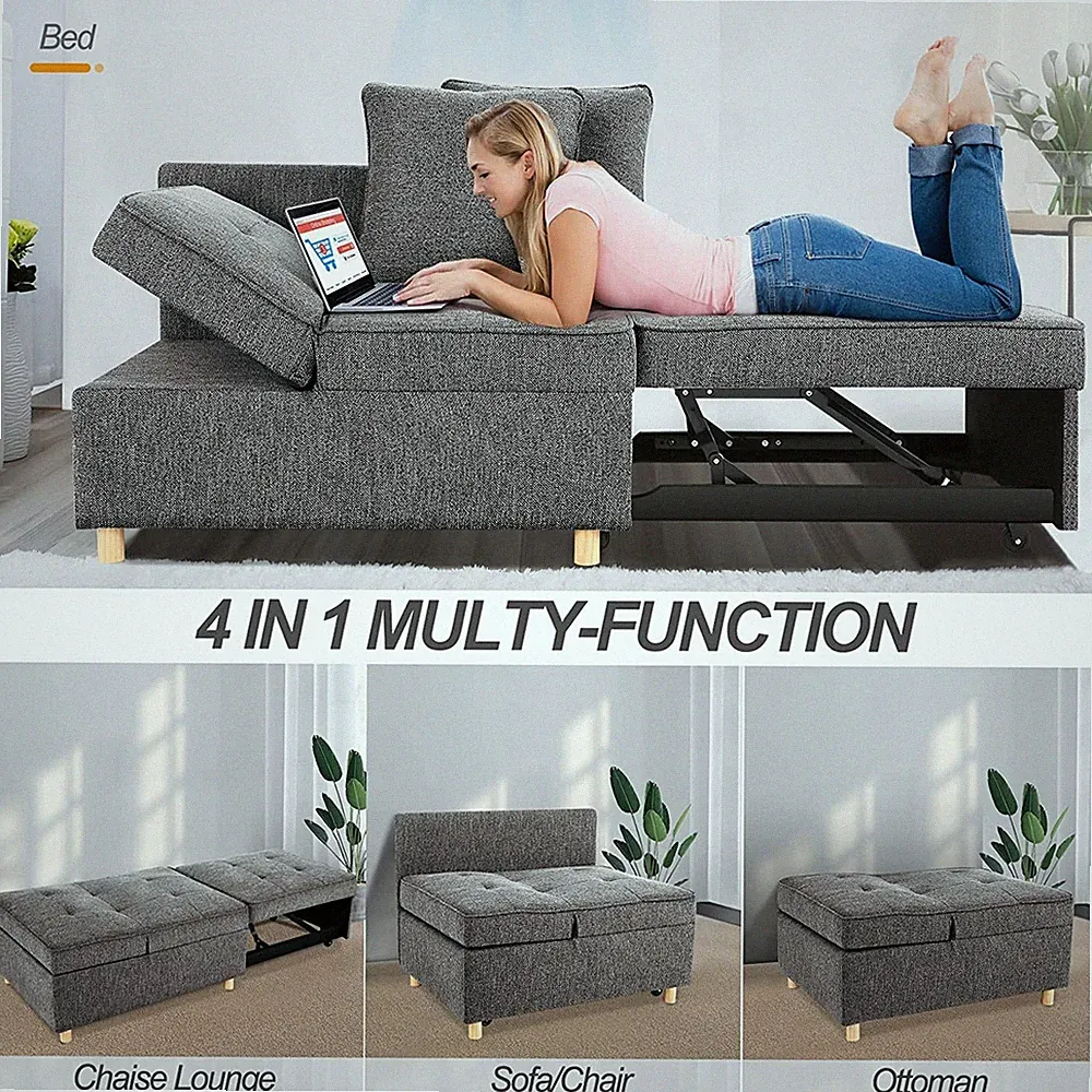 Folding Ottoman Sofa Bed Chair 4-in-1 Sleeper Sofa Adjustable`Backrest Love Seat