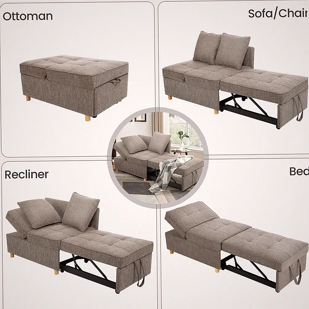 Folding Ottoman Sofa Bed Chair 4 in1 Sleeper Sofa Adjustable Backrest 2 Pillows✅
