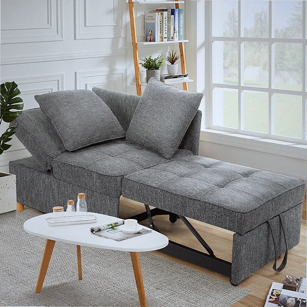 Folding Ottoman Sofa Bed Convertible Sleeper Sofa w.Adjustable`Backrest Loveseat