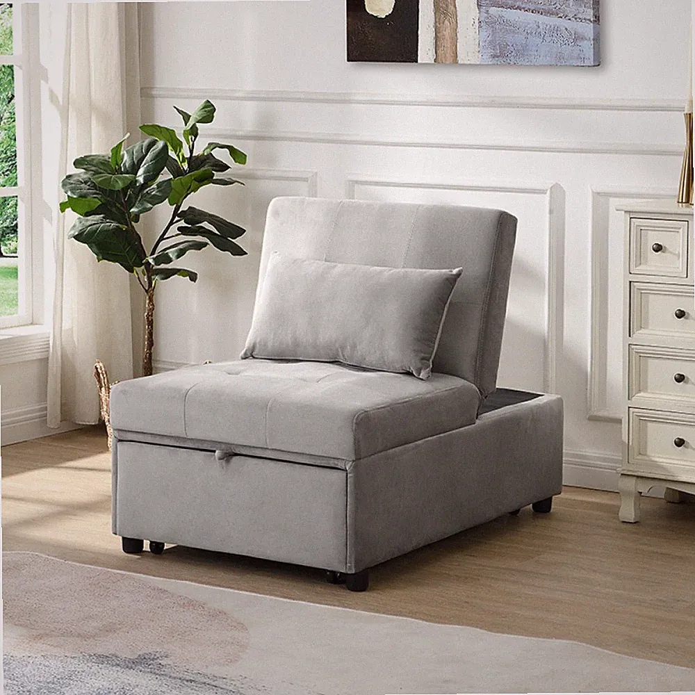 Folding Ottoman Sofa Bed Gray for Living Room