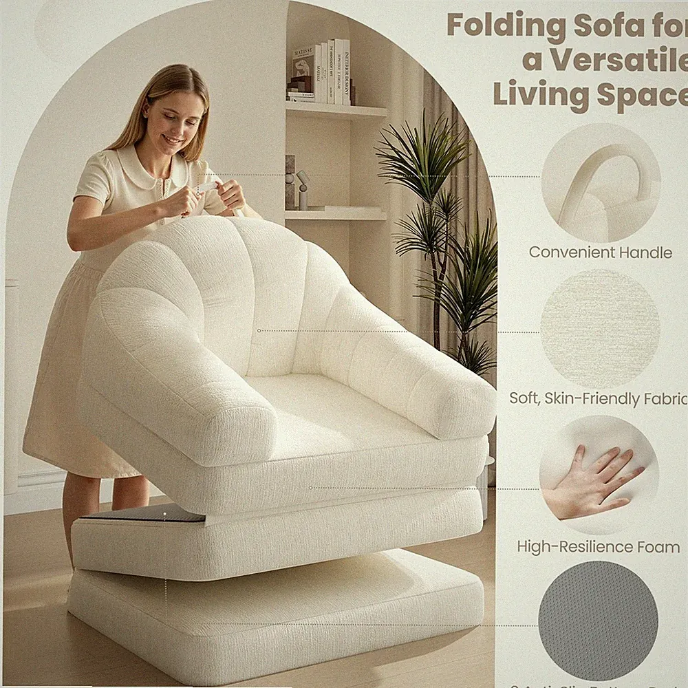 Folding Plush Convertible Sofa Bed Folding Chair Bed for Living Room, Bedroom