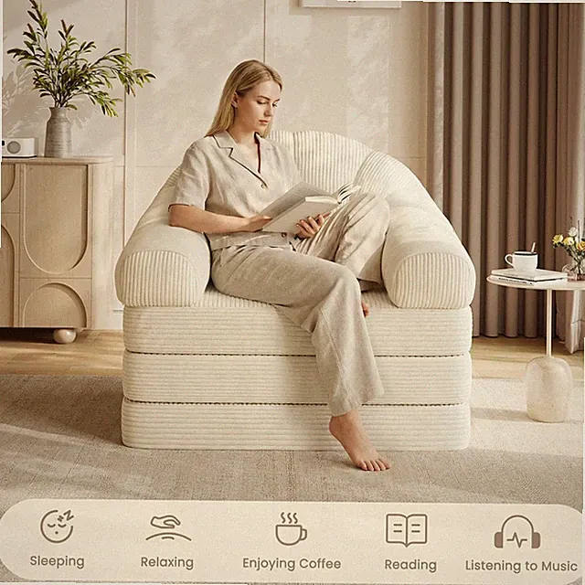 Folding Plush Convertible Sofa Bed Folding Chair Bed for Living Room, Bedroom