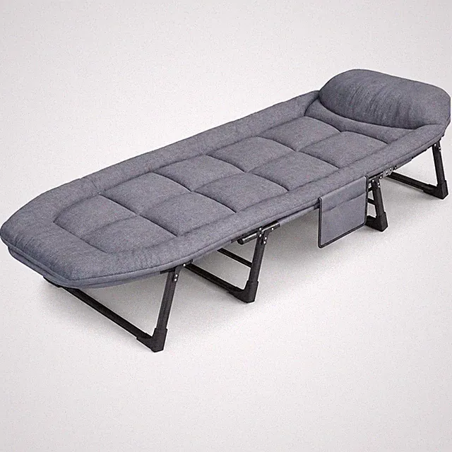 Folding Portable Guest Bed Camping Cot Padded Cushion Mattress Metal Frame Gray