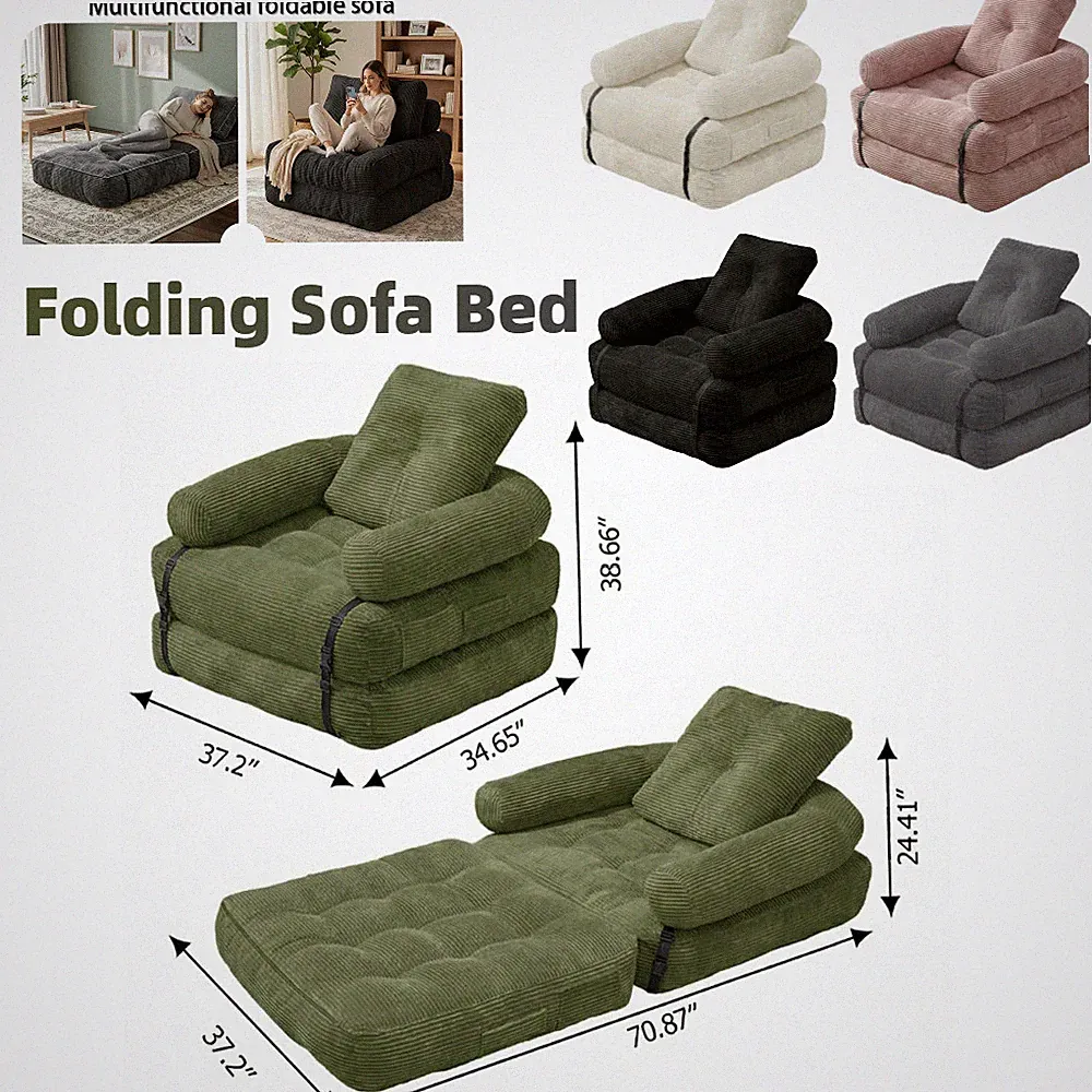 Folding Sleeper Sofa Bed Convertible Floor Sofa W/ Armrest Lazy Floor Couch Sofa