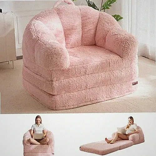 Folding Sofa Bed, 2 in 1 Convertible Sofa to Lounger Comfy Bean Single Pink