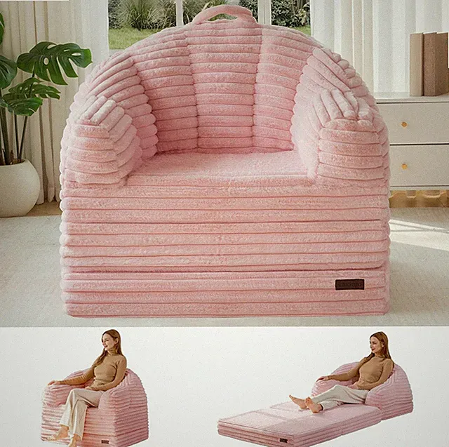 Folding Sofa Bed, 2 in 1 Convertible Sofa to Lounger Comfy Faux Fur Bean Bag Cha