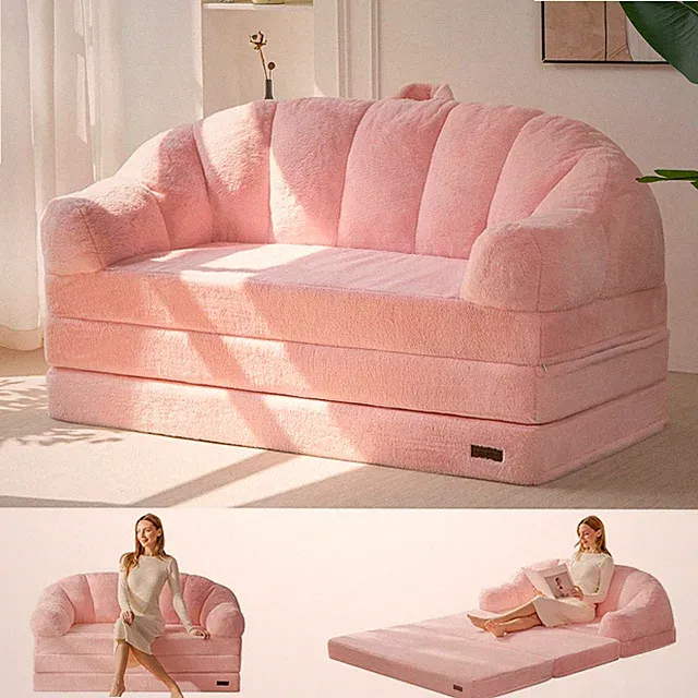 Folding Sofa Bed, 2 in 1 Convertible Sofa to Lounger Comfy Loveseat Bean Bag Cha