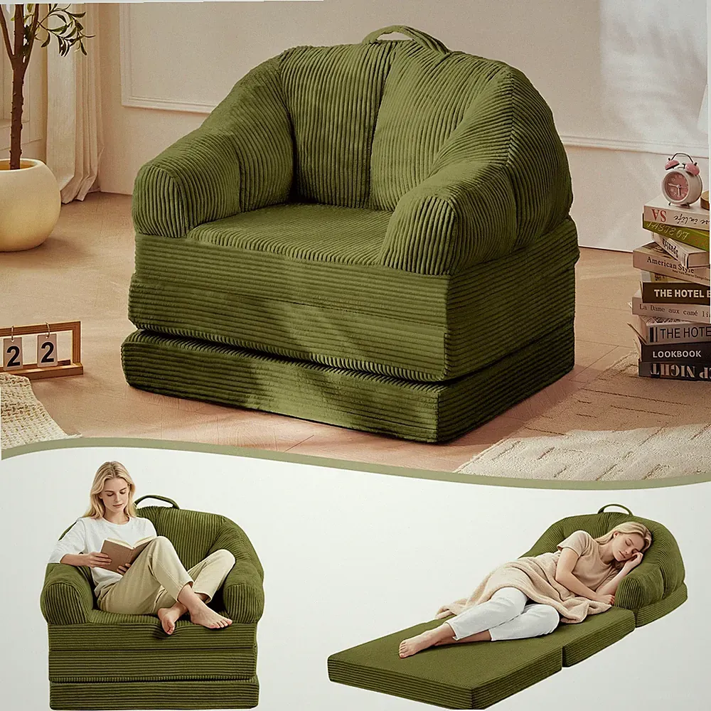 Folding Sofa Bed 3-in-1 Convertible Couch Floor Lounger Sleeper Green