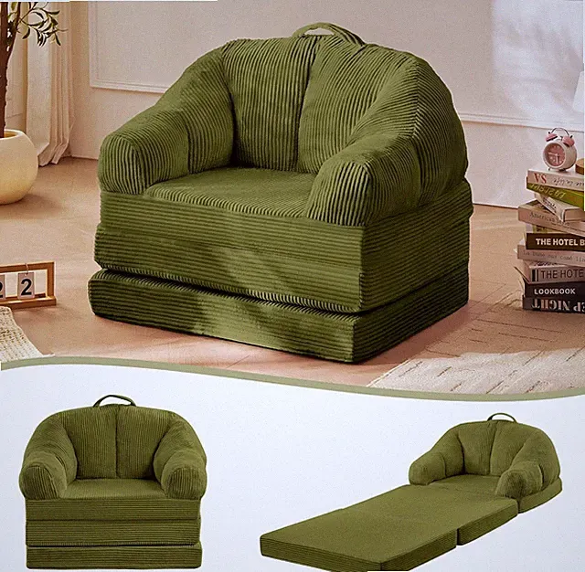 Folding Sofa Bed 3-in-1 Convertible Floor Lounger Sleeper Chair Corduroy