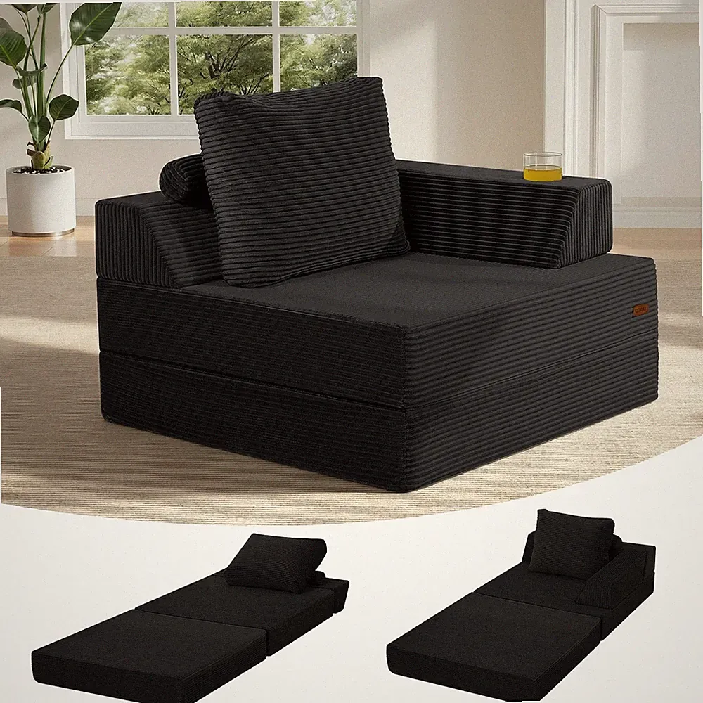 Folding Sofa Bed 3 in 1 Convertible Futon Chair Single Black COMAX Portable