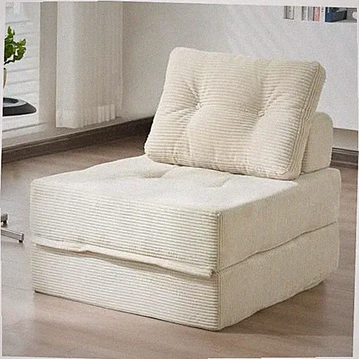 Folding Sofa Bed, 3-in-1 Convertible Sleeper Chair Corduroy High-Density Beige