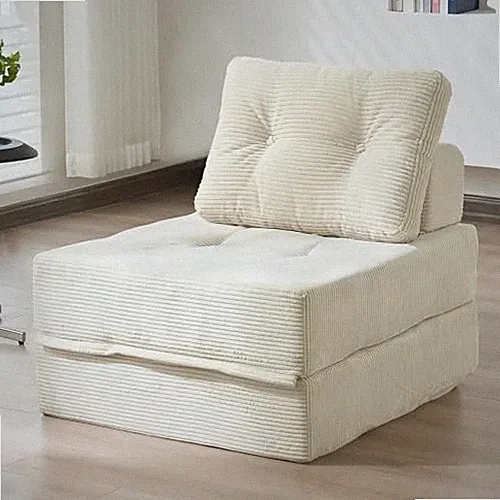 Folding Sofa Bed, 3-in-1 Convertible Sleeper Chair Corduroy High-Density Beige