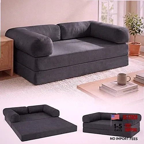Folding Sofa Bed, 4-in-1 Convertible Futon Couch with Comfy Corduroy Grey